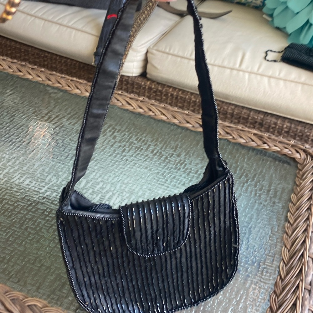 La Regale Black Beaded Hand bag Crossbody